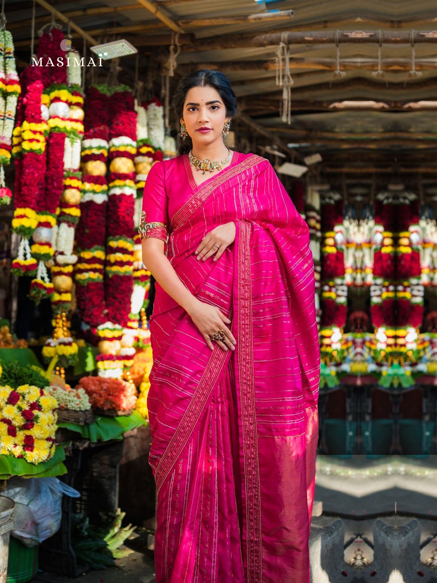 கமலி | Kamali - Pink embroidered silk saree