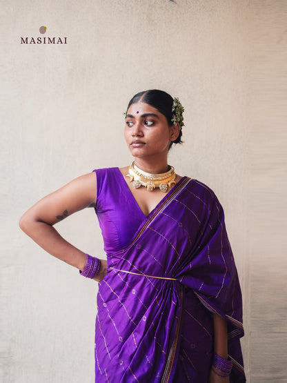 குயிலி | Kuyili - Purple embroidered silk saree