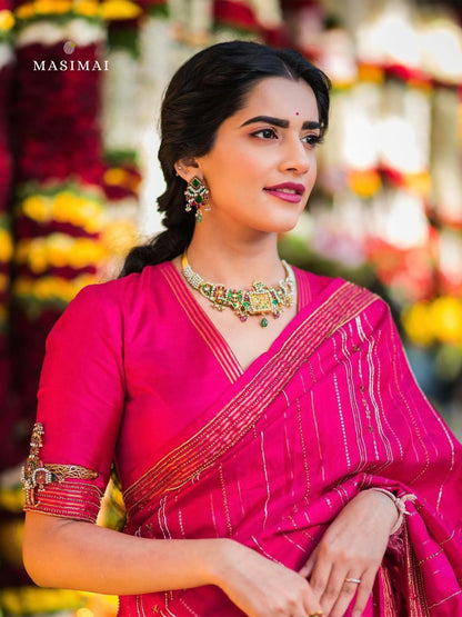 கமலி | Kamali - Pink embroidered silk saree