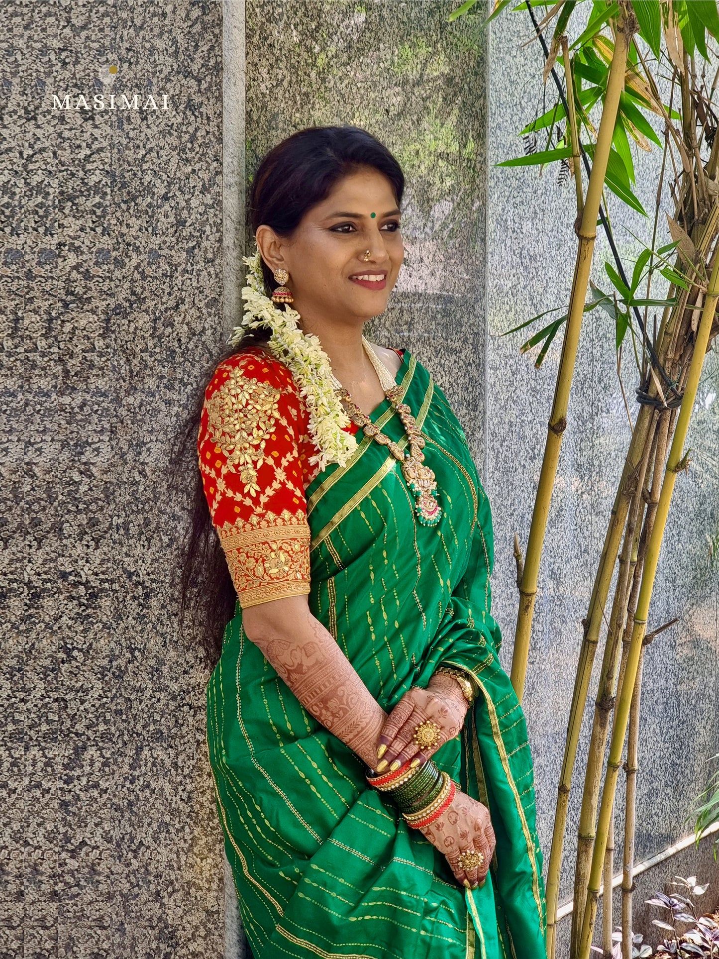 மயிலி | Mayili - Green embroidered silk saree