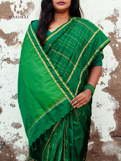 மயிலி | Mayili - Green embroidered silk saree