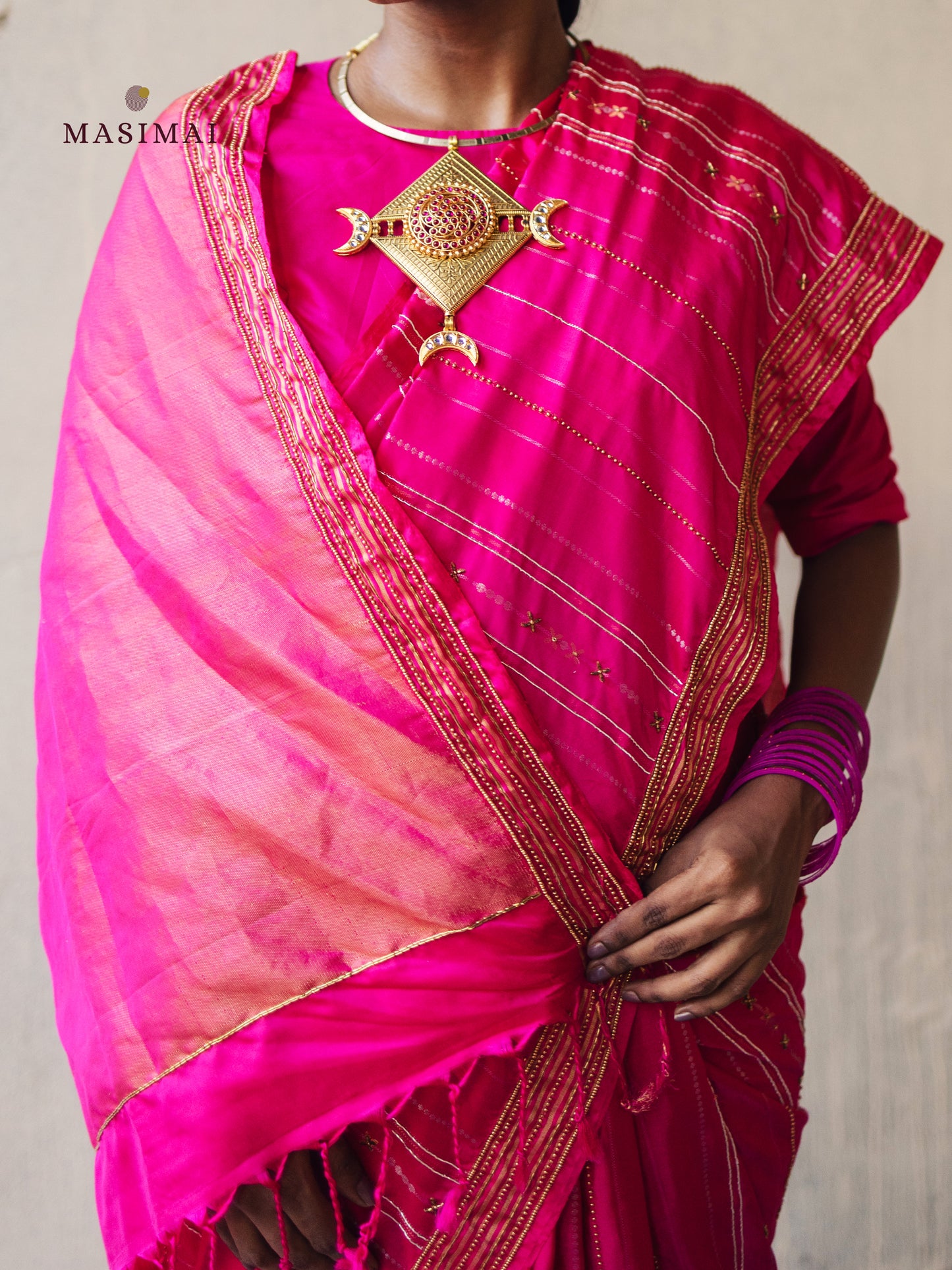 கமலி | Kamali - Pink embroidered silk saree