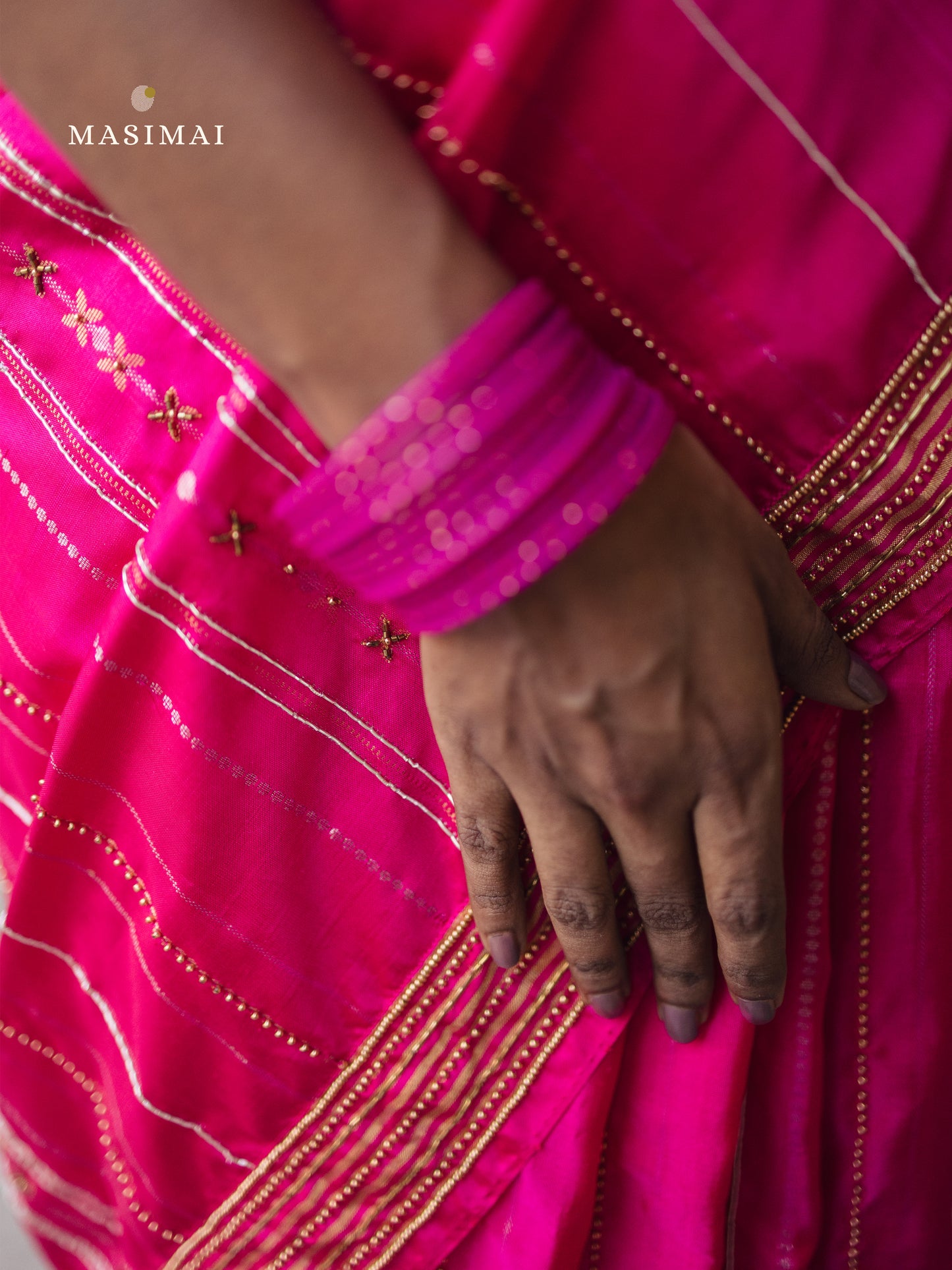 கமலி | Kamali - Pink embroidered silk saree