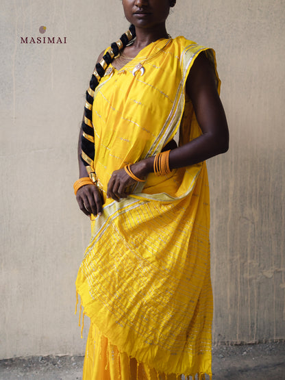 அனலி | Anali - Yellow embroidered silk saree