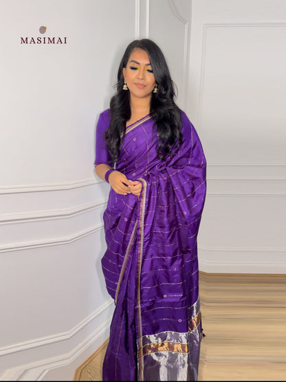 குயிலி | Kuyili - Purple embroidered silk saree